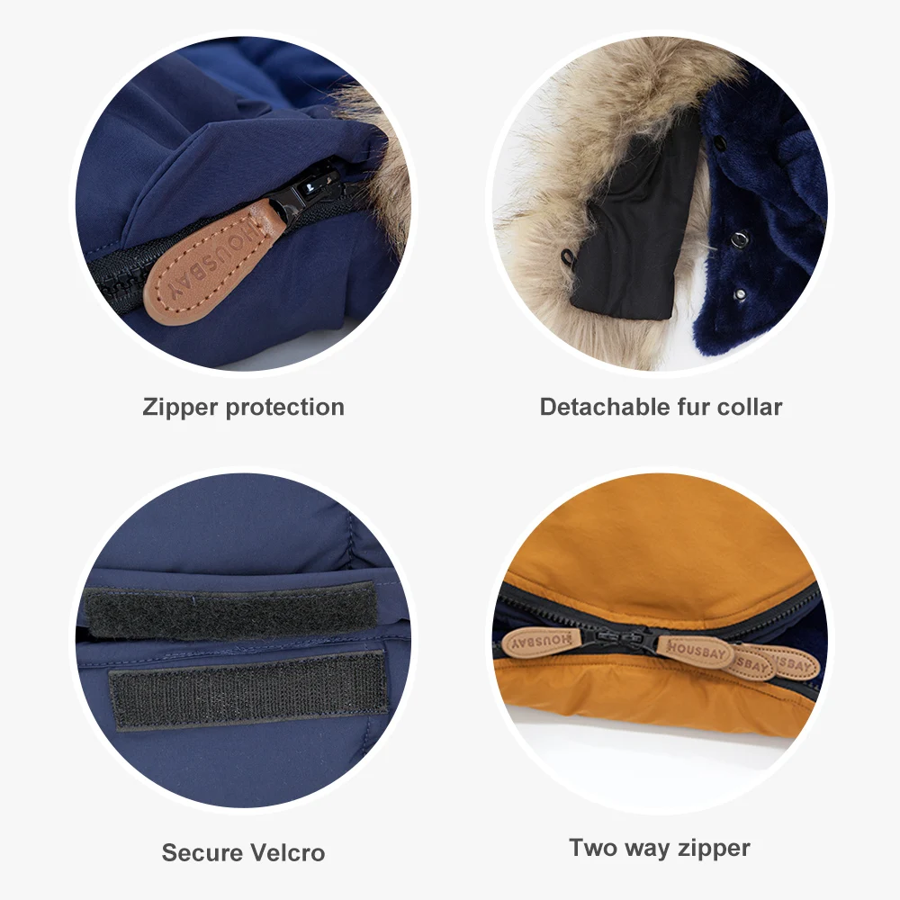 Saco sobre cochecito invierno con cuello piel extraíble azul marino - imagen 3