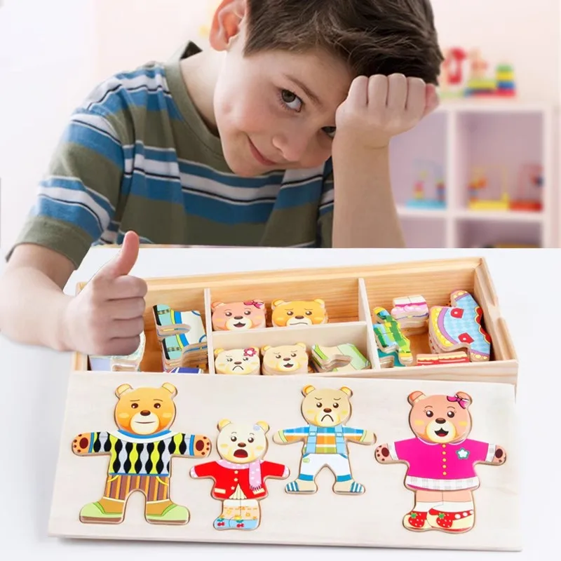 Little Bear rompecabezas para vestir Montessori – Madera educativa - imagen 5