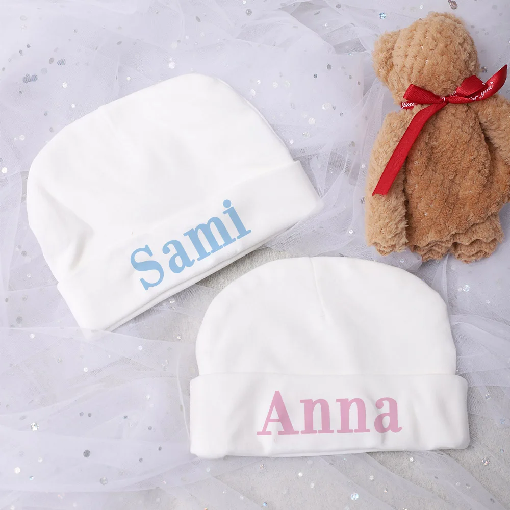 Gorros personalizados para bebé, gorros de Hospital para recién nacido, monograma, gorros infantiles de algodón a prueba de viento, gorros con nombre personalizado, regalos para Baby Shower - imagen 5