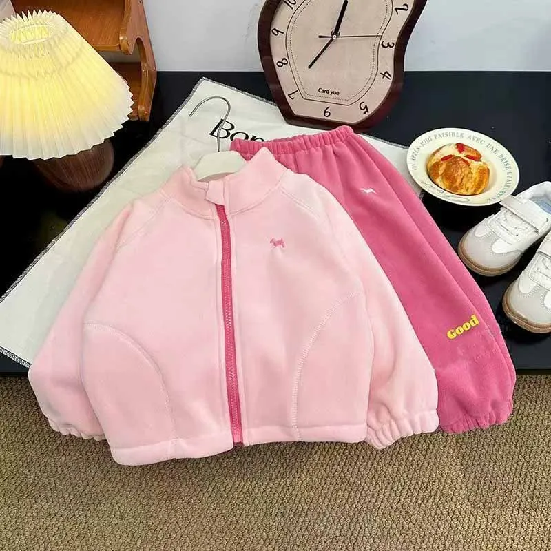 Conjunto de lana para niña con abrigo cremallera y pantalón - imagen 2