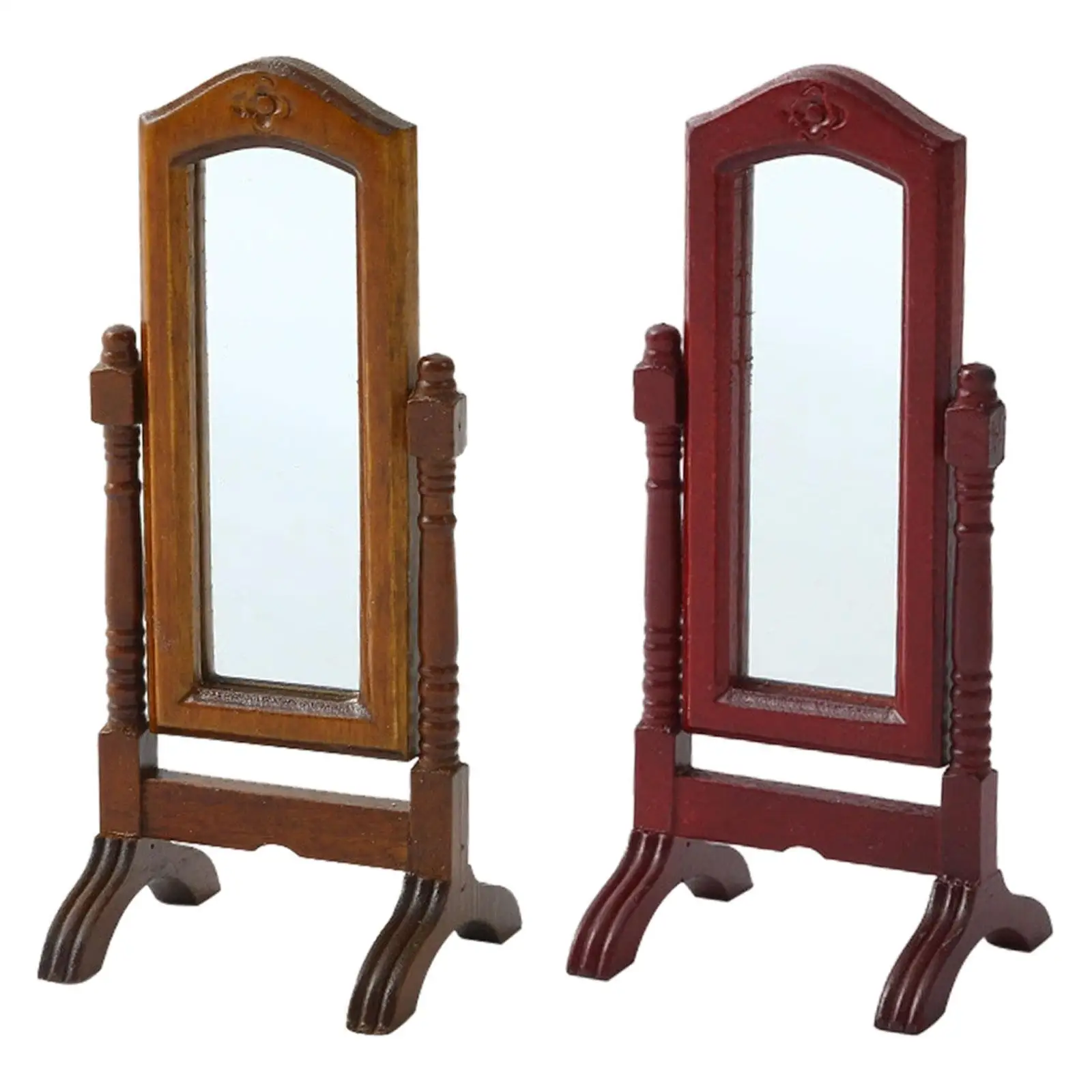 Dollhouse Miniature Dressing Mirror, Wooden 1:12 Scale Doll House Accessories