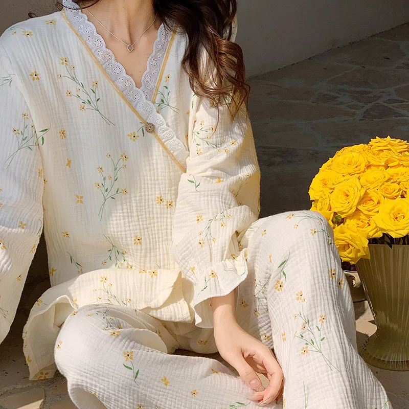 Conjuntos de ropa de dormir de maternidad y lactancia de algodón, cárdigan de dibujos animados, pijamas, traje, ropa para mujeres embarazadas, ropa para el hogar de otoño - imagen 5