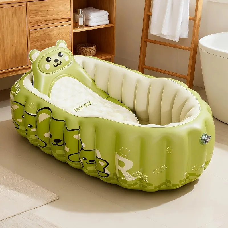 Bañera inflable para bebé, baño interior plegable para niños, bañera de ducha para sentarse o acostarse con base acolchada suave, portátil