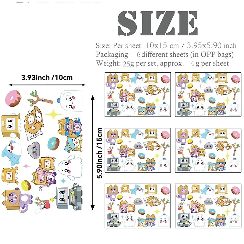6 unids/set Anime Lankybox Foxy dibujos animados Rocky falso para niños suministros de fiesta de cumpleaños favores lindo gatito pegatinas impermeables regalos