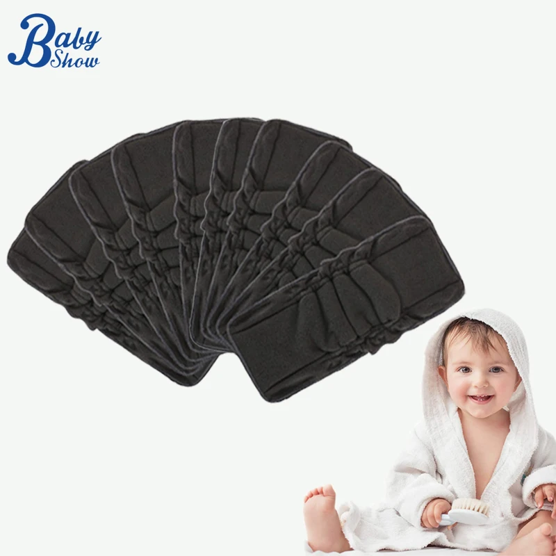 10 unids/pack insertos de pañales de carbón de bambú 35*13,5 cm 5 capas almohadillas de forro de pañales reutilizables lavables para bebés de 1 a 3 años