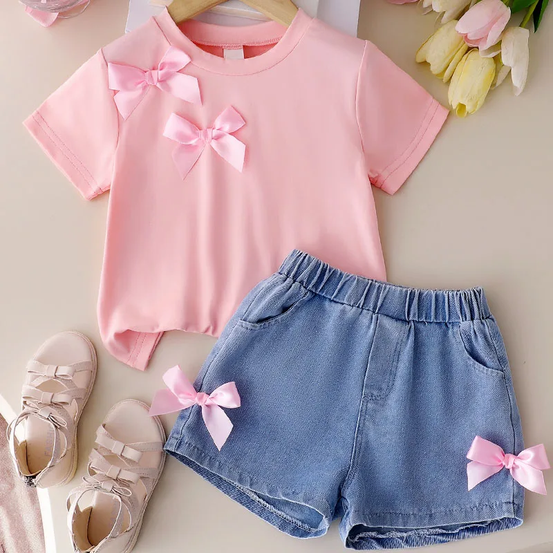 Conjunto de verano para niña con top lazo y pantalón vaquero corto - imagen 4