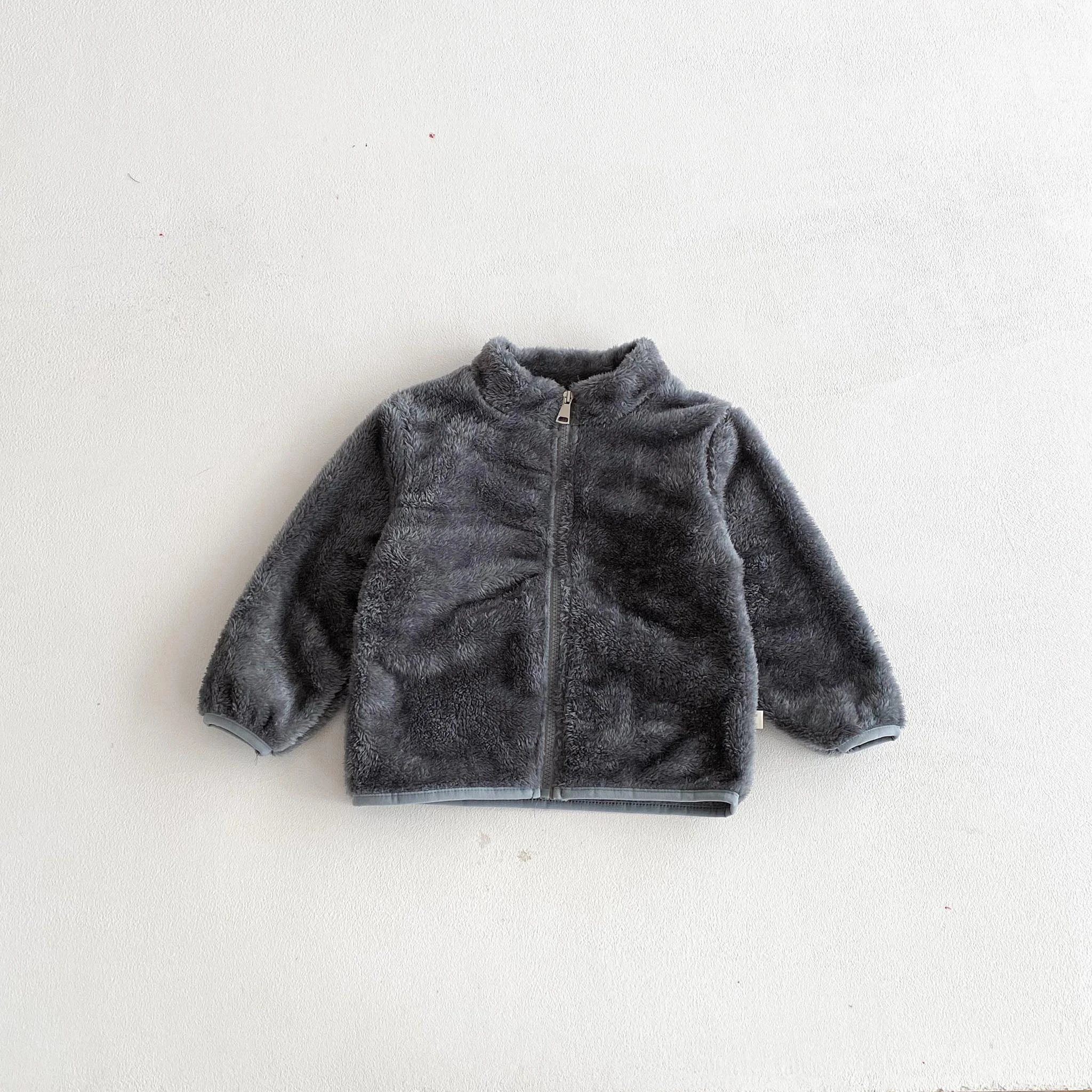 Abrigos de felpa de Color sólido para niños de 1 a 6 años, ropa informal de moda, Tops de manga larga, prendas de vestir exteriores, nuevo diseño, abrigos simples y versátiles - imagen 3