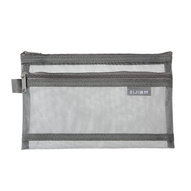 Estuche para lápices con bolsa de malla doble transparente Simple, estuches estudiantes oficina, caja bolígrafos nailon Kalem Kutusu útiles escolares