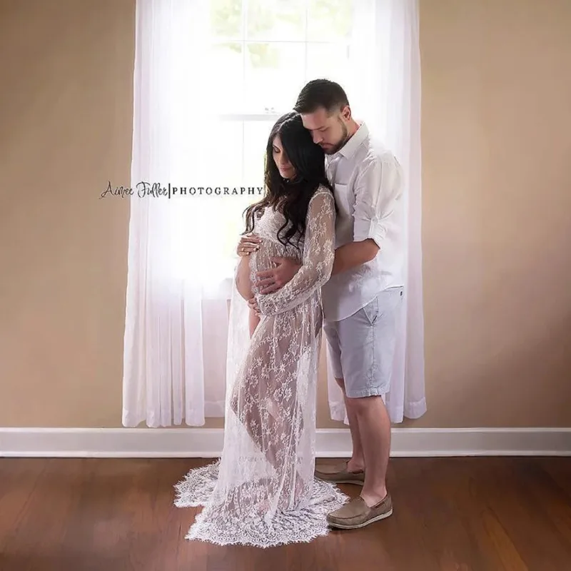 Vestido de encaje para maternidad con cola abierta delantera - imagen 4