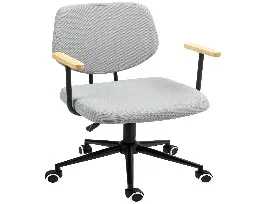 HOMCOM Silla de Oficina Silla de Escritorio con Reposabrazos de Madera y Altura Ajustable Silla Giratoria para Estudio Dormitorio Carga 120 kg Gris