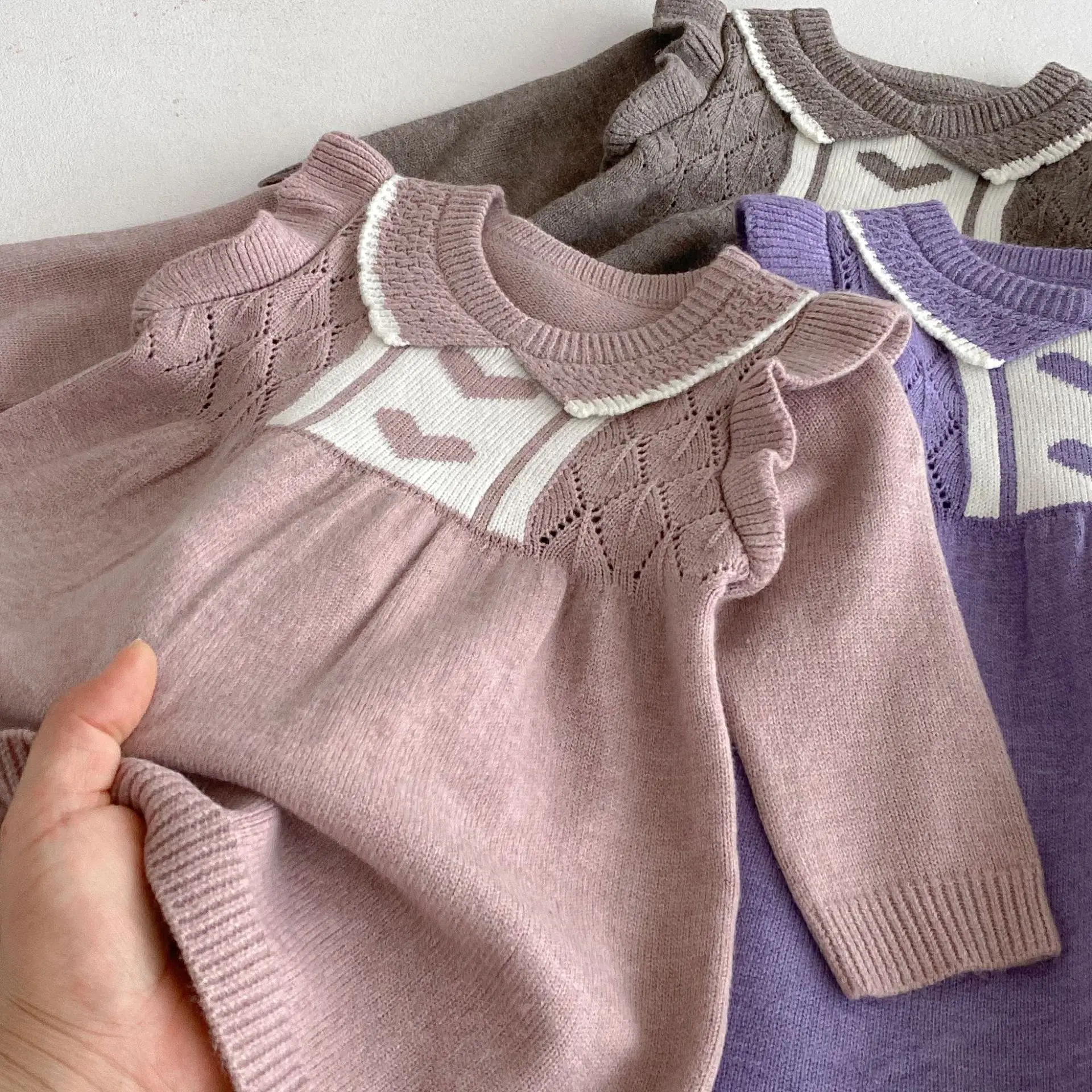 Ropa para niñas de 0 a 3 años, vestido de punto con volantes y estampado de corazón, prendas de punto para niños pequeños, vestido suéter para niñas - imagen 3