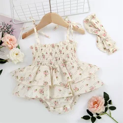 Mono veraniego floral para nina sin mangas volantes y diadema lazo