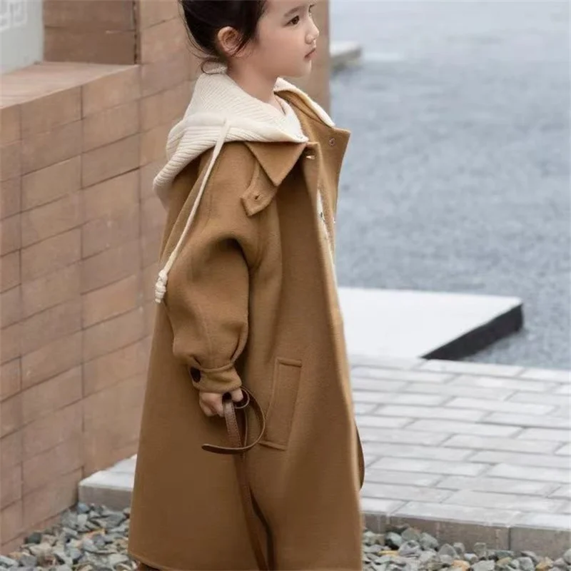 Chaqueta tweed infantil elegante con capucha para otoño e invierno - imagen 5