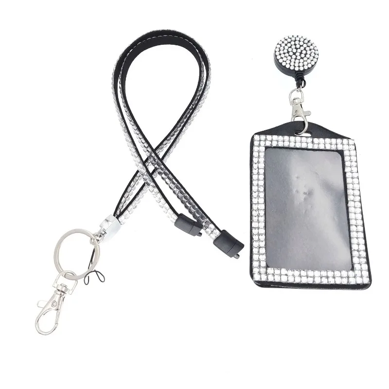 Funda para tarjeta de carrete de insignia, soporte para insignia con diamantes de imitación, cordones retráctiles de cristal, funda para tarjeta de trabajo, funda protectora para insignias de identificación y nombre - imagen 4