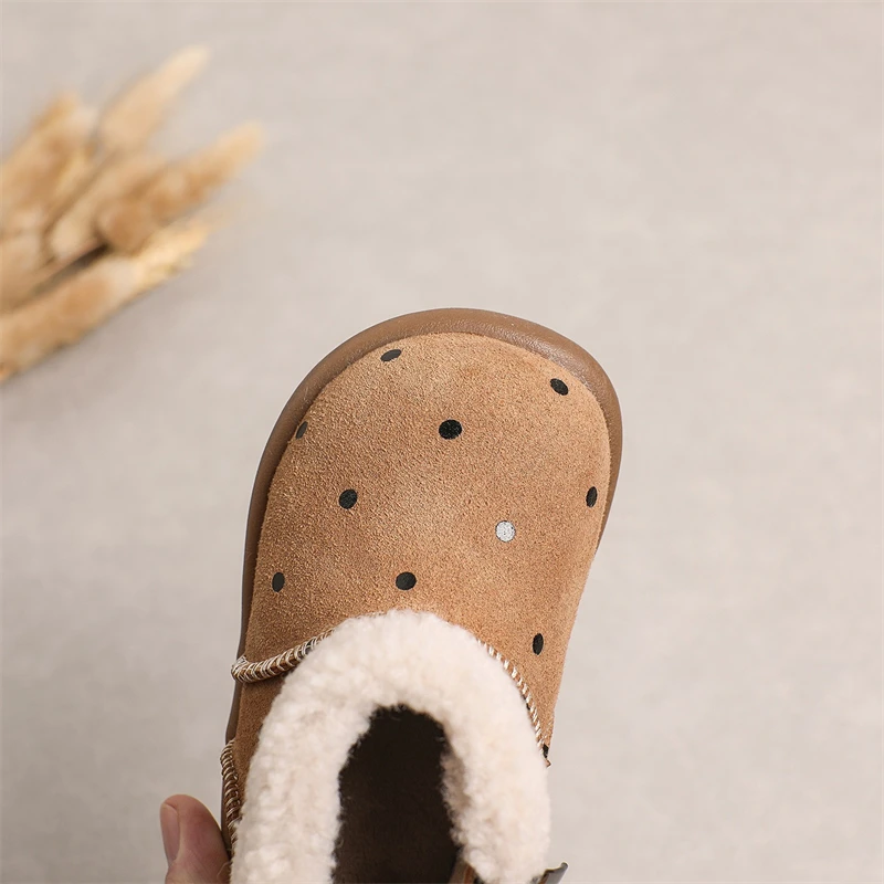 Otoño Invierno, botas de nieve para niñas, botas de cuero genuino para niños al aire libre, suela suave antideslizante, zapatos de princesa de puntos para niños pequeños - imagen 5