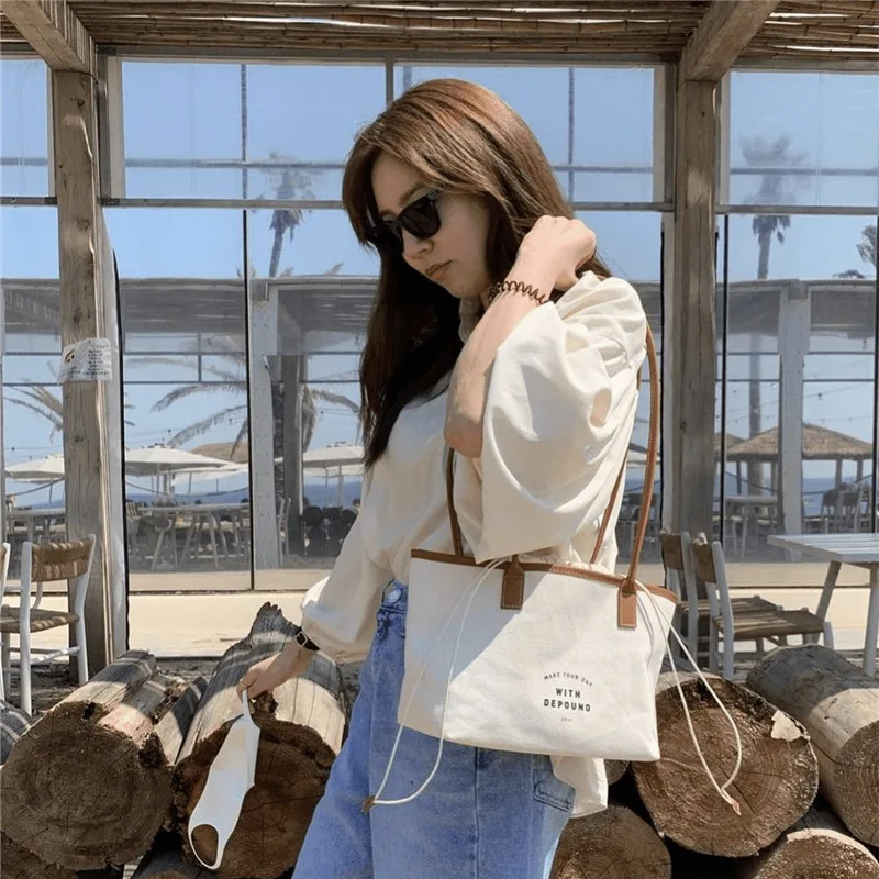 Milangel-Bolso de mano para mamá, bolsa de hombro con cordón de lona, informal, con nicho de costura - imagen 3