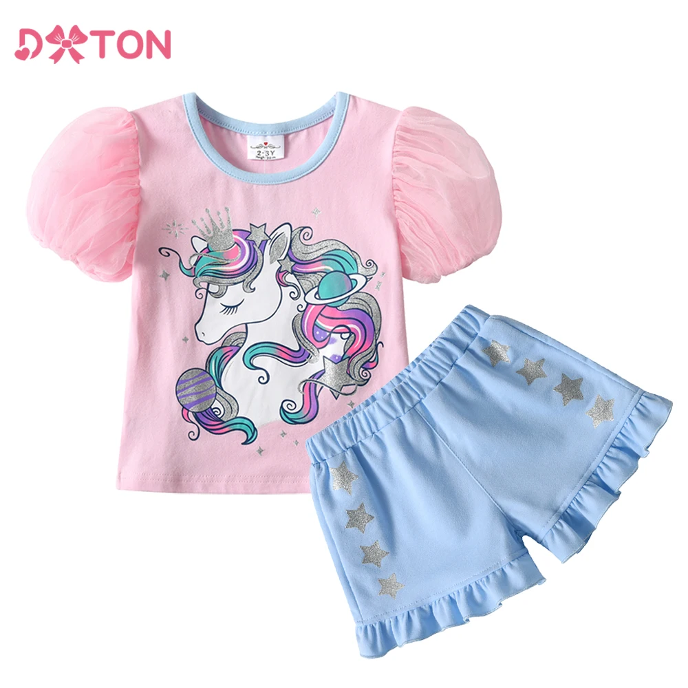 Conjuntos verano DXTON para niña con mangas abullonadas y unicornio - imagen 5