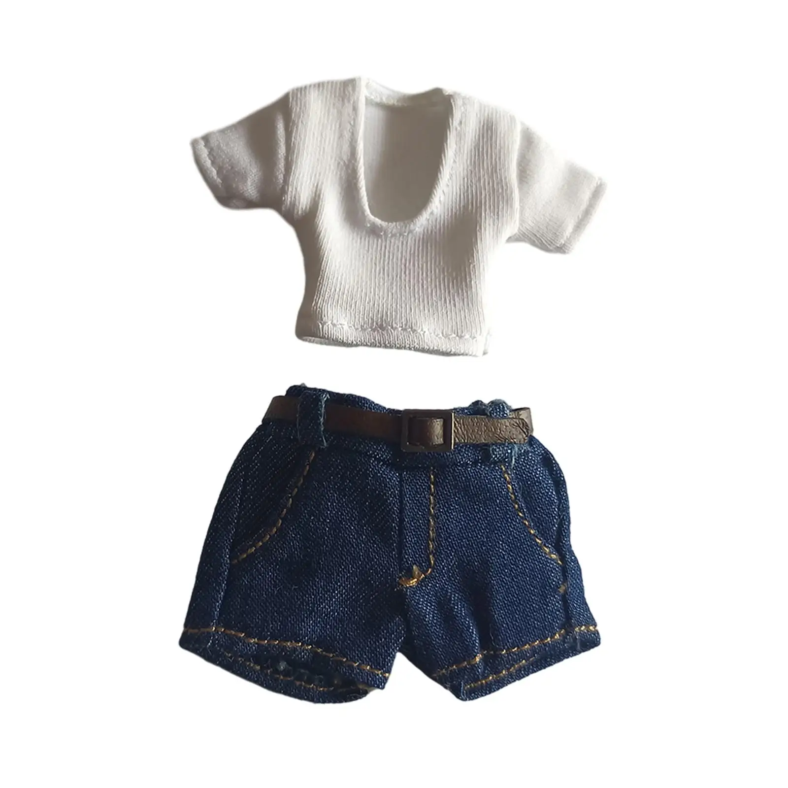 1/12 Scale Action Figures Clothing with Belt Cosplay Outfits Action Figure Clothes T Shirt Shorts Set for 6'' Female Figure Doll