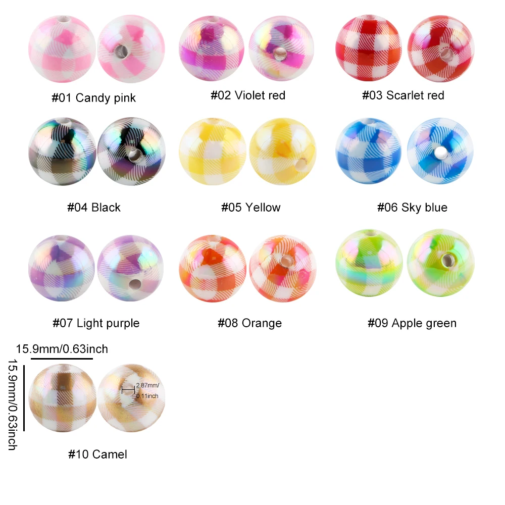 15 Uds. Cuentas acrílicas con patrón de rejilla de rayas de colores chapadas en 16MM para hacer llavero DIY, pulsera, bolígrafo, Etc., productos hechos a mano - imagen 5