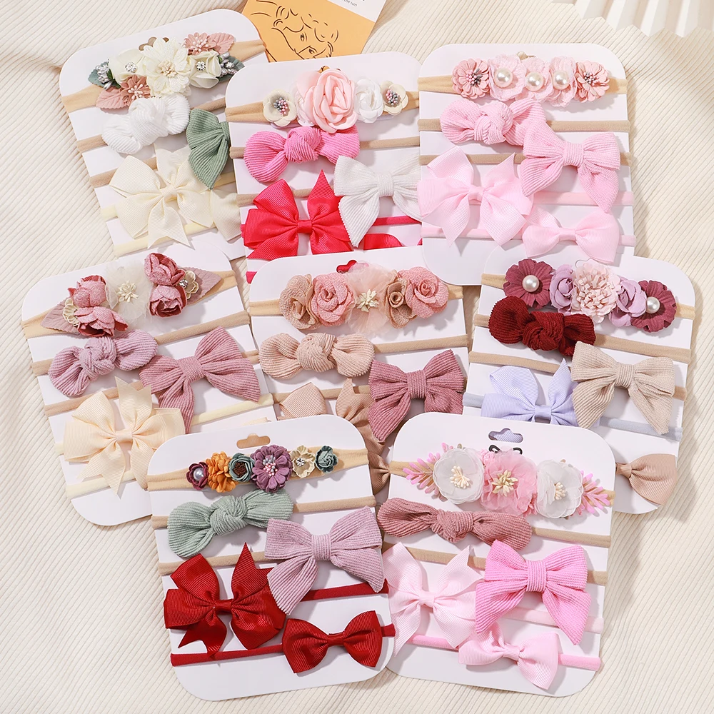 Diademas elásticas de nailon con lazo y flores para bebé niña - imagen 3