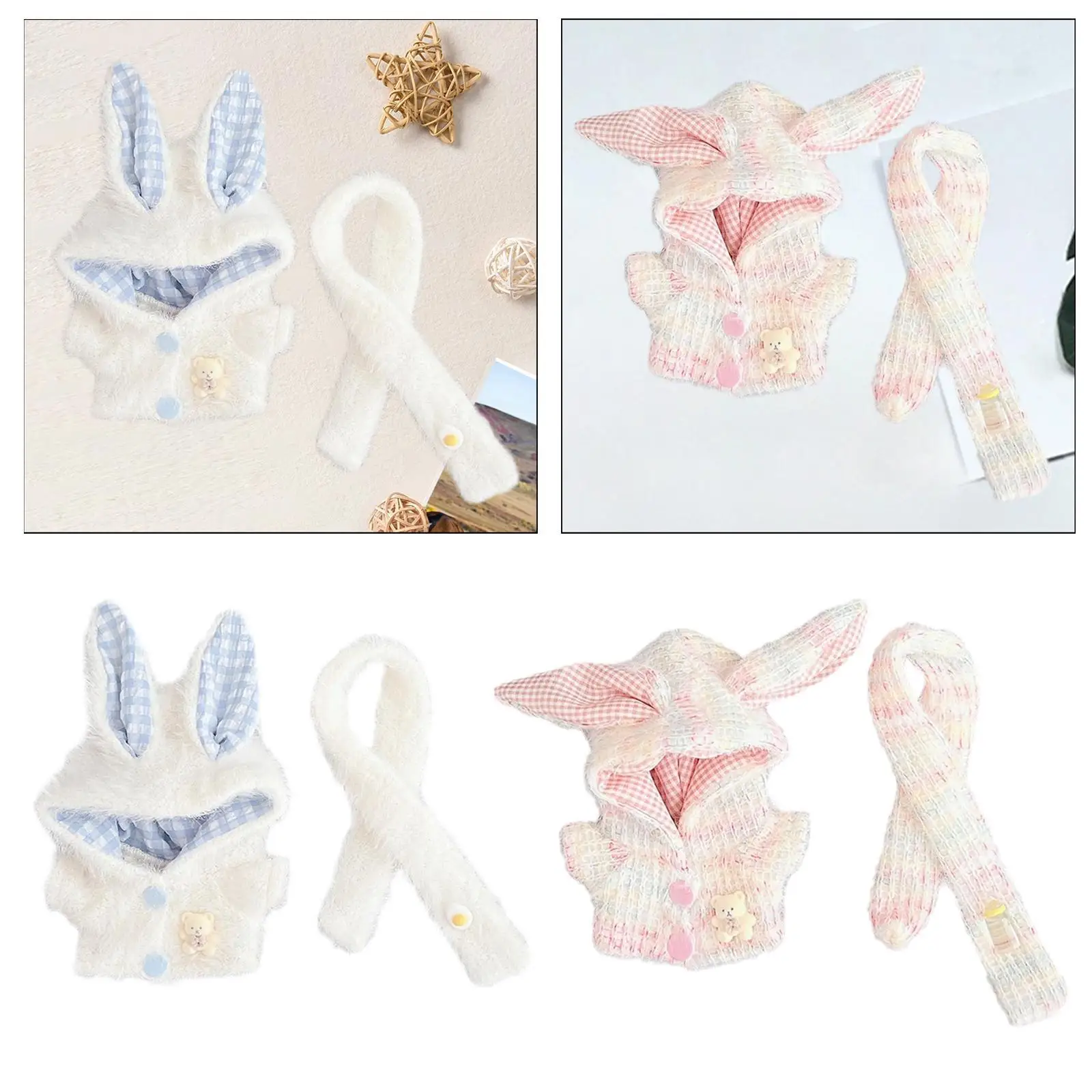 15cm-17cm Plush Doll Clothes, Doll Costume,Hoodie with Scarf,Stylish, Dress up Photo Props Comfortable Doll Clothing Cartoon