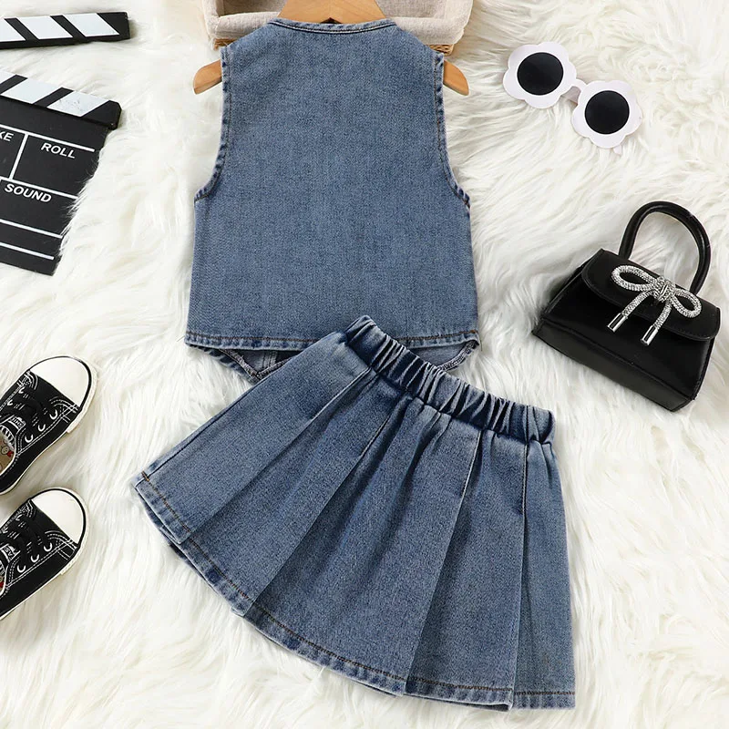 Conjunto verano niña camiseta vaquera sin mangas y falda boutique - imagen 2