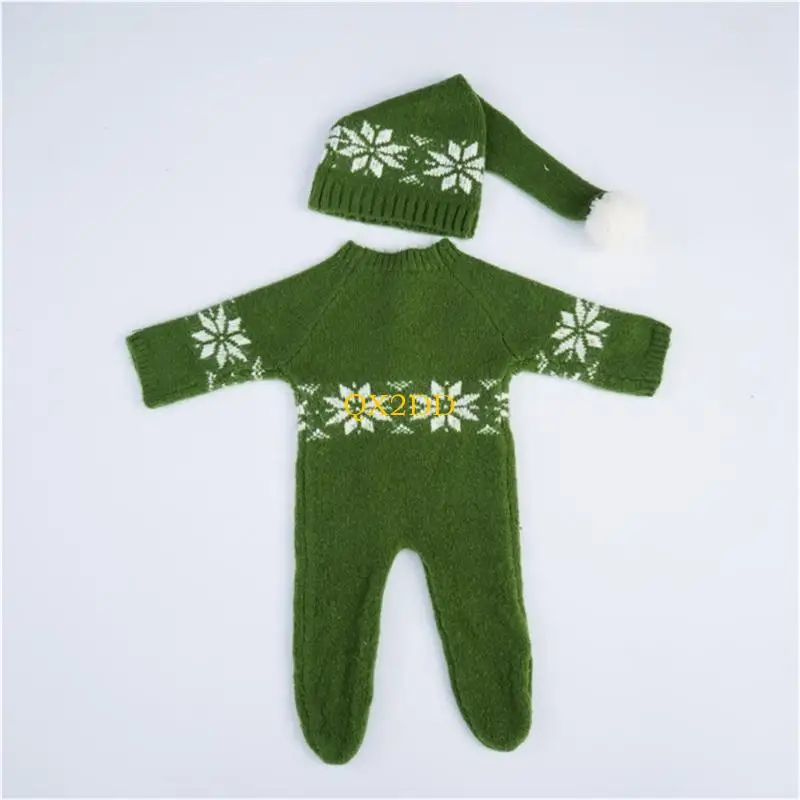 QX2D Conjunto mono y sombrero rojo navideño, accesorios fotografía, ropa fotografía para recién nacidos - imagen 3