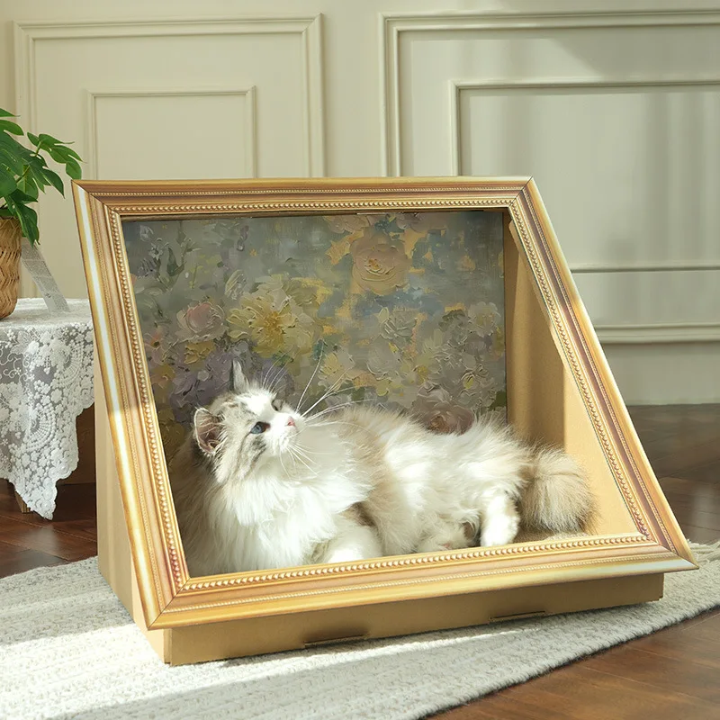 Perrera ondulada creativa para perros y gatos, marco de imagen, casa para perros pequeños, cabaña, pintura al óleo para el hogar, accesorios para productos para mascotas