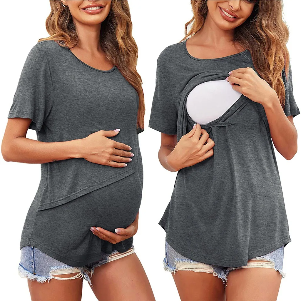 New Maternity Clothes Casual Tops Nursing For Breastfeeding T Shirt  Women Maternity Short Sleeve Maternity Blouse