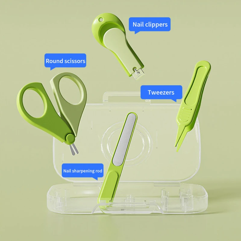 Recortador de uñas para bebé, kit de cuidado de la salud para bebé, juego de cuidado de uñas para bebé, recortador de dedos infantil, tijeras, cortaúñas, caja de almacenamiento, 4 piezas por juego - imagen 3