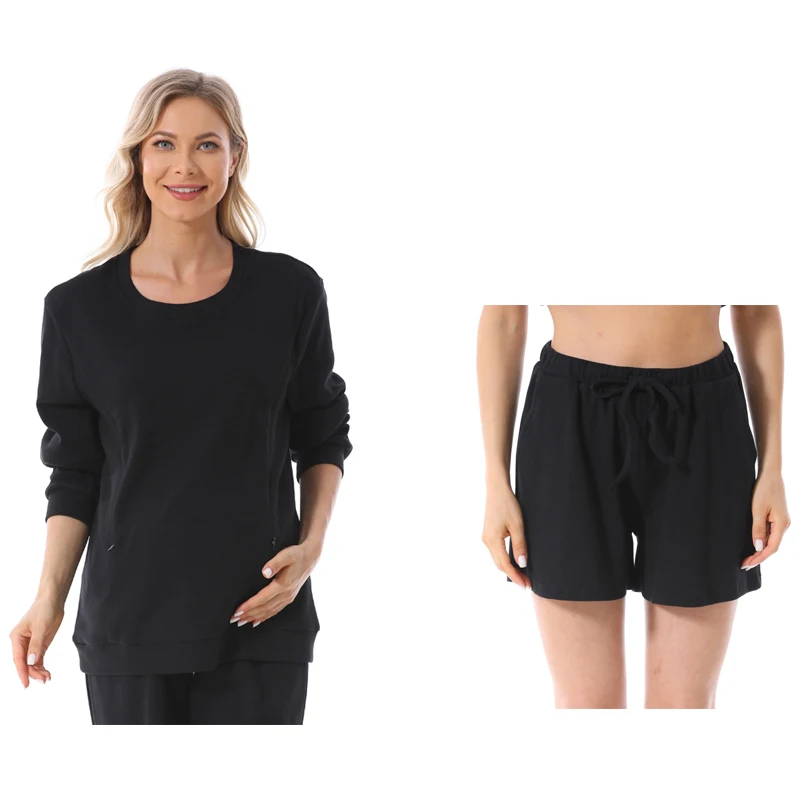 Ropa de maternidad de talla grande, trajes para mujeres embarazadas, conjunto de sudadera y pantalones cortos, blusa y pantalones cortos holgados para amamantar para primavera y otoño - imagen 5