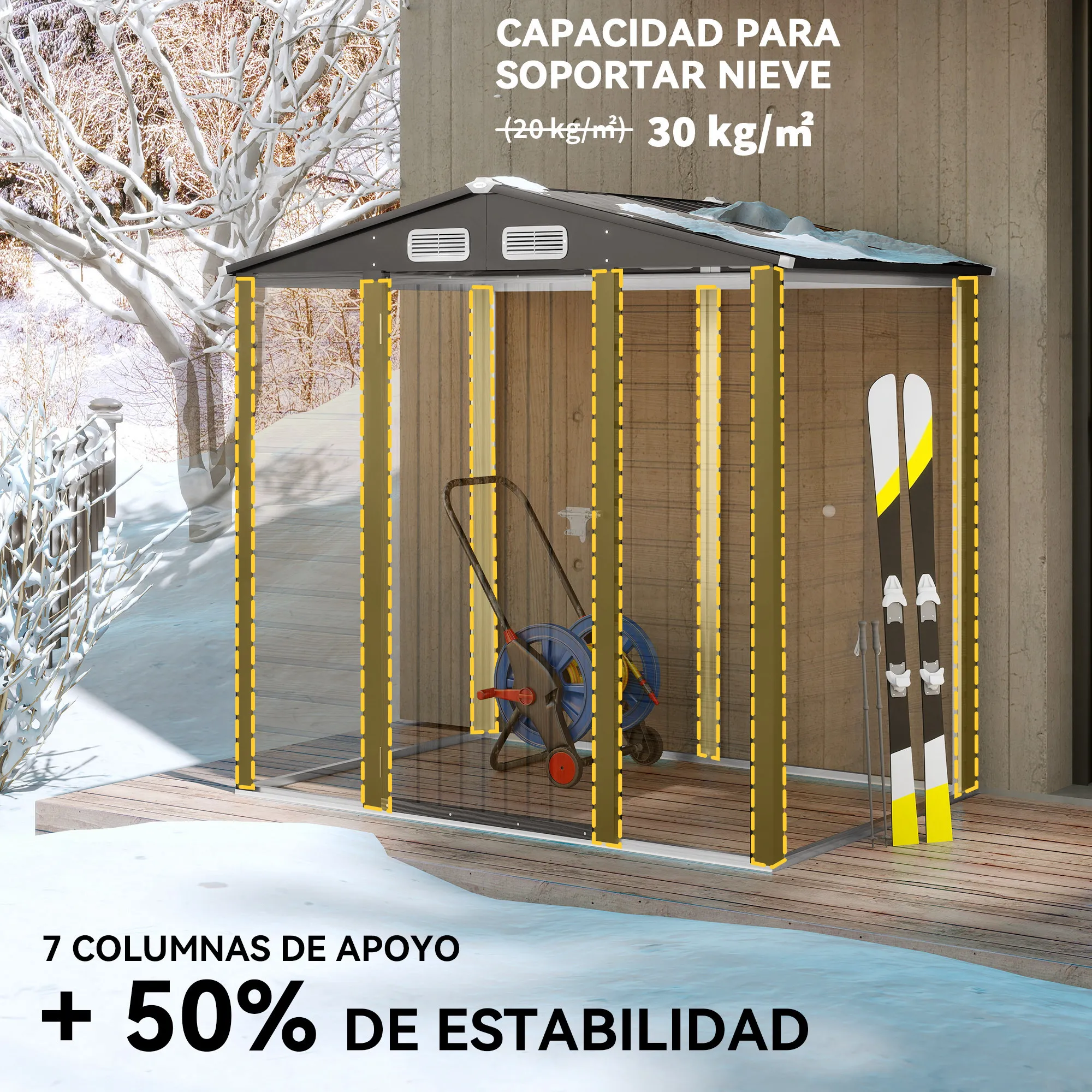 Outsunny Caseta de Jardín Exterior, 2,27 m² 190x131x188 cm, Cobertizo de Jardín Exterior Metálico con 2 Ventilaciones, Puerta con Cerradura, para Almacenamiento de Herramientas, Gris - imagen 4