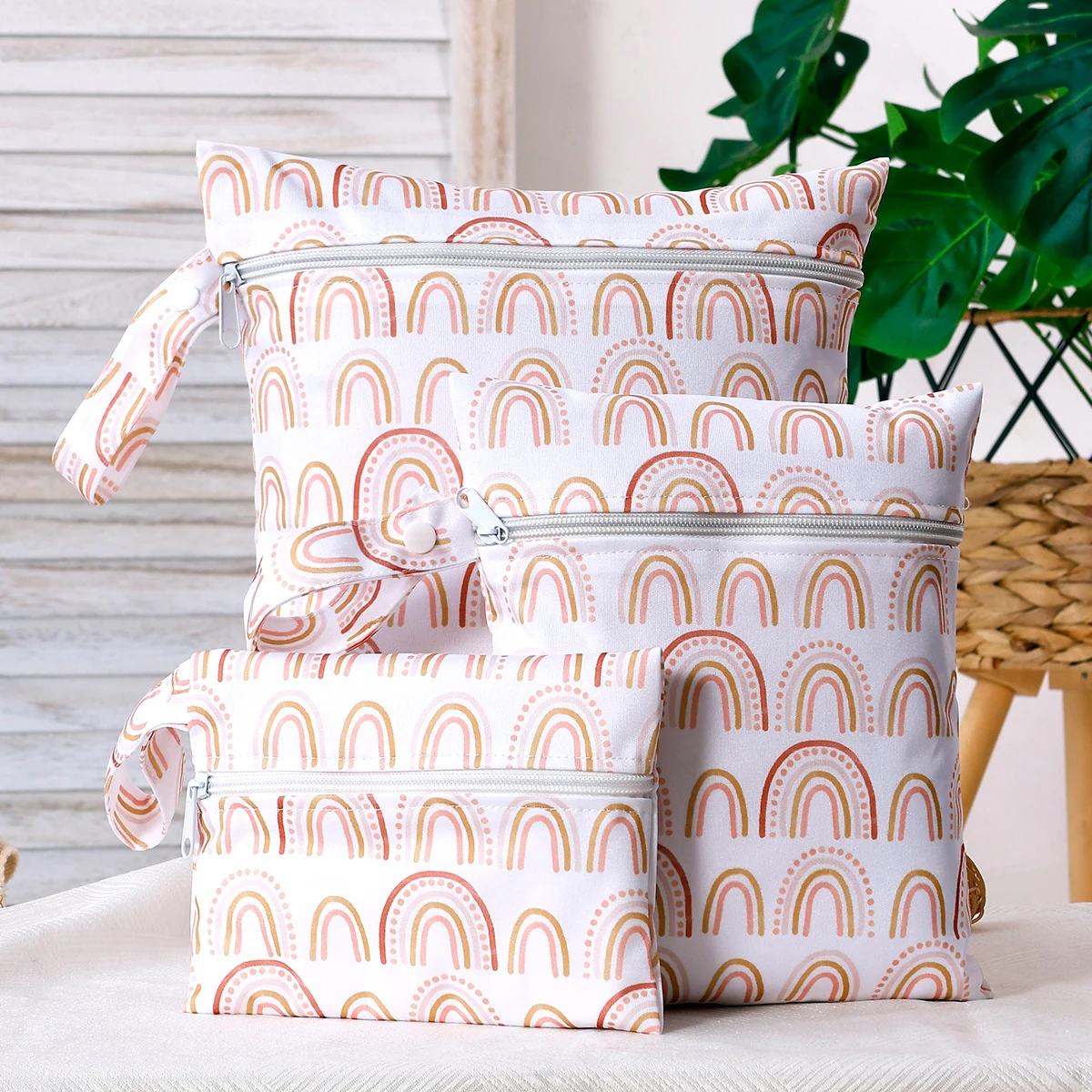 Elinfant Bolsa seca y húmeda portátil de 3 piezas, bolsa de almacenamiento con dos bolsillos y asa con cremallera, bolsa de gimnasio para piscina y playa, bolsas para pañales