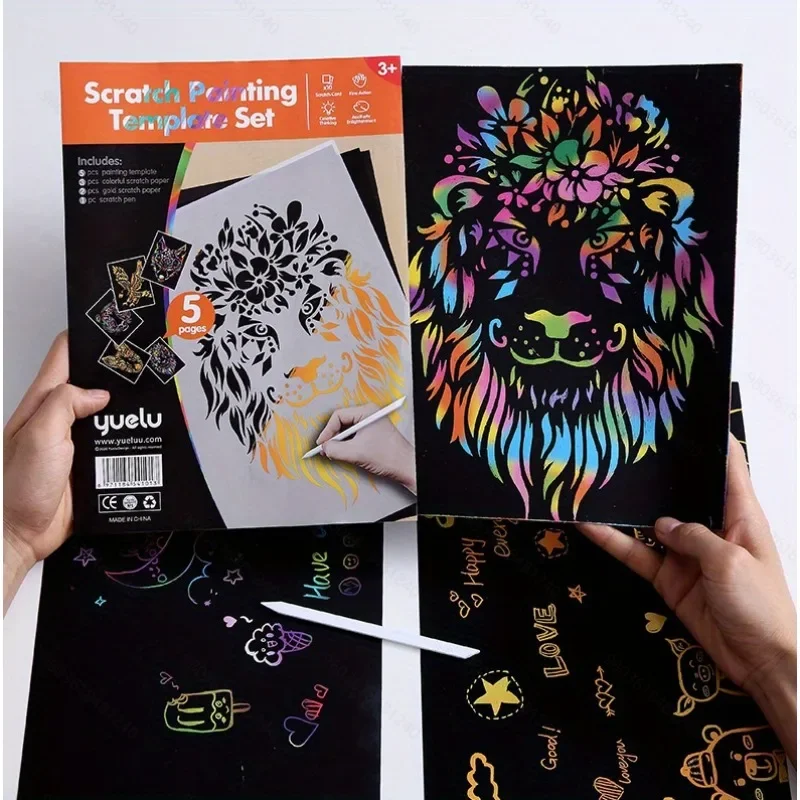 1 Juego de papel artístico para rascar con tema Animal A4, plantilla de pintura hueca, molde DIY para álbum de recortes, diario, decoración, Kit de artesanía artística para niños - imagen 2