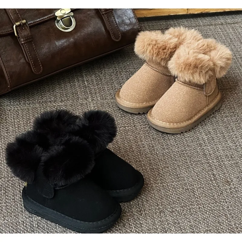 Botas de moda para niños 2025, nuevas botas de nieve de felpa para bebés, zapatos para caminar para niños, botas de algodón versátiles para hombres y mujeres recién nacidos