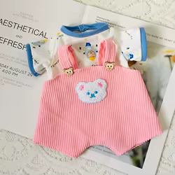 Lina Bear-ropa para muñeca de 30cm, cambio de ropa, camiseta de dibujos animados y traje de tirantes, traje de muñecas de oso articulado Kawaii hecho a mano