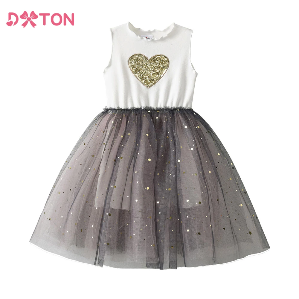 DXTON vestido sin mangas para niña de verano con lentejuelas corazón - imagen 4