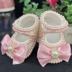 Zapatos de princesa con superficie de encaje para bebés y niñas, zapatos de primeros pasos, brillantes, suaves, con hebilla de lazo