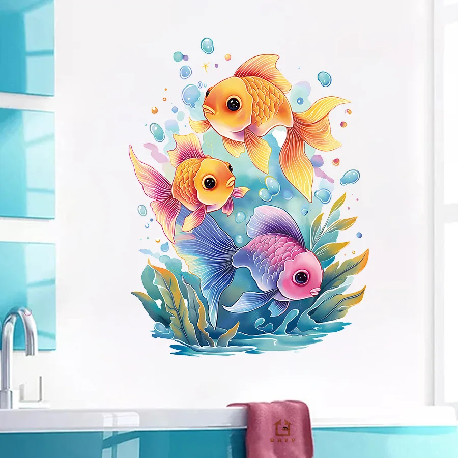 Adhesivo de pared autoadhesivo de pez carpa dorada de océano, adhesivo para azulejos de baño, adhesivo de pared para decoración del hogar
