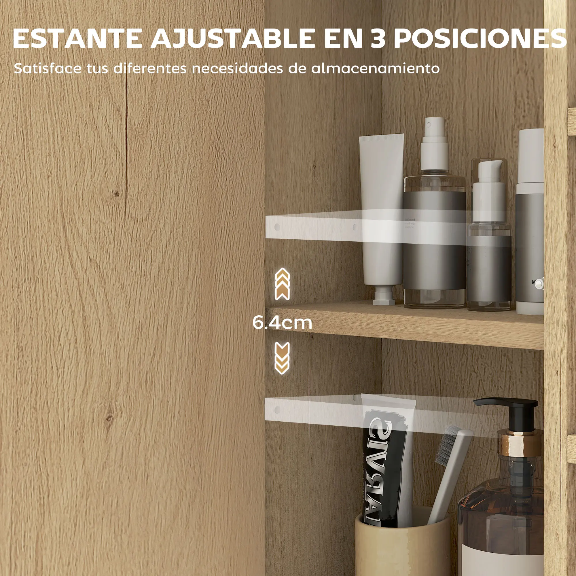 HOMCOM Armario de Baño con Espejo Armario de Pared Mueble de Baño con Estante Ajustable y 6 Compartimentos Abiertos 60x16x58,5 cm Roble - imagen 5