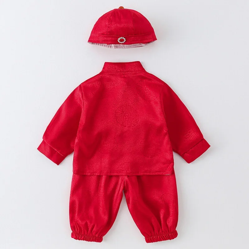 Conjuntos de 3 piezas de ropa de Boutique para bebé, ropa de estilo chino, Tops de manga larga de algodón, pantalones y sombrero, fotografía para recién nacido BC157 - imagen 3