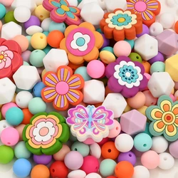 Cadena chupete con cuentas silicona floral para bebé mordedor BPA