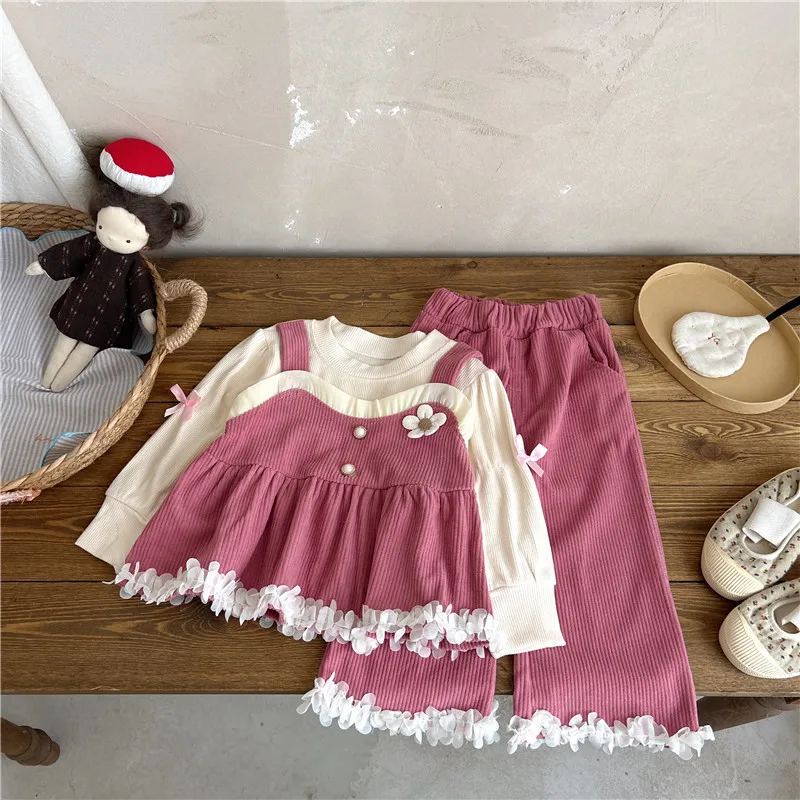 Nueva primavera otoño, conjunto de ropa para niñas, camiseta de manga larga a la moda para niños, pantalones, 2 unids/set, ropa infantil, chándales para niños
