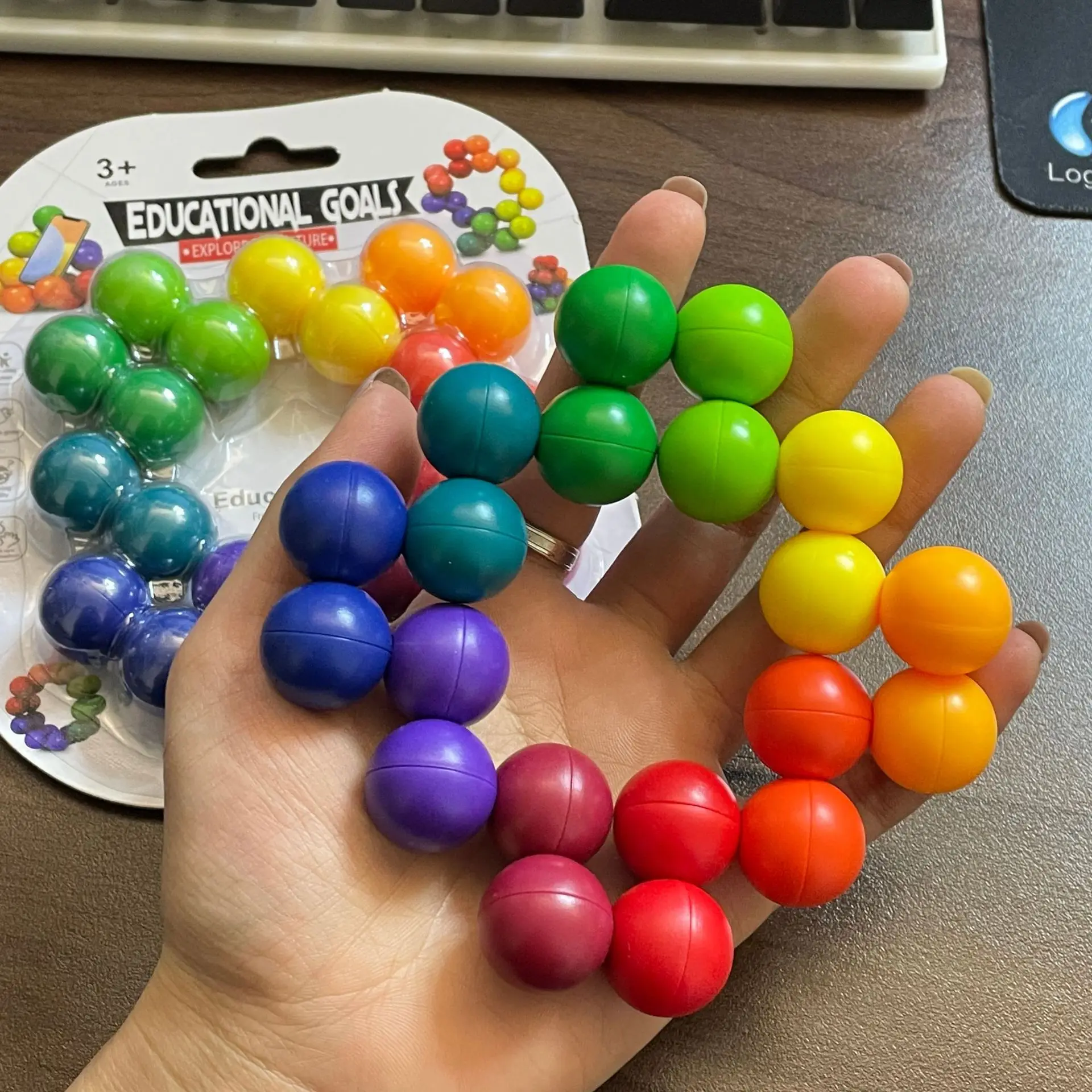 Juguete sensorial Fidget bola educativa giratoria 3D soporte móvil