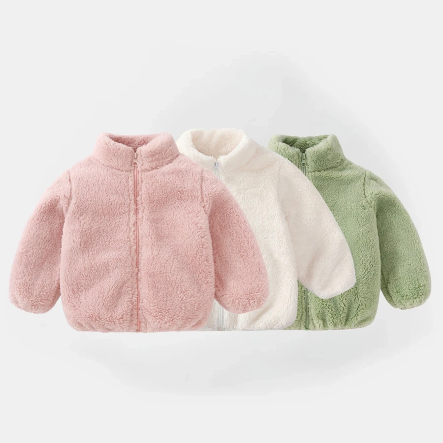 Ropa de Boutique para niños, abrigo de felpa para niños, ropa de abrigo cálida de Color sólido para otoño e invierno, chaqueta de felpa informal para bebés y niños de 1 a 6 años