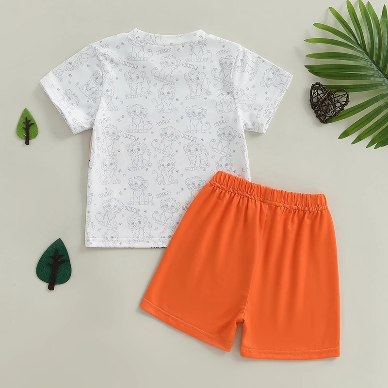 SUNSIOM Conjunto de pantalones cortos para niños con estampado de leones, camiseta de manga corta con pantalones cortos de cintura elástica, conjunto para niños pequeños, traje de verano - imagen 2