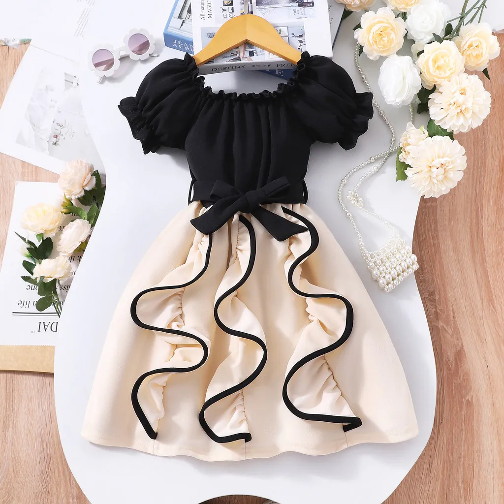 Vestido niña albaricoque de manga corta – Elegante verano