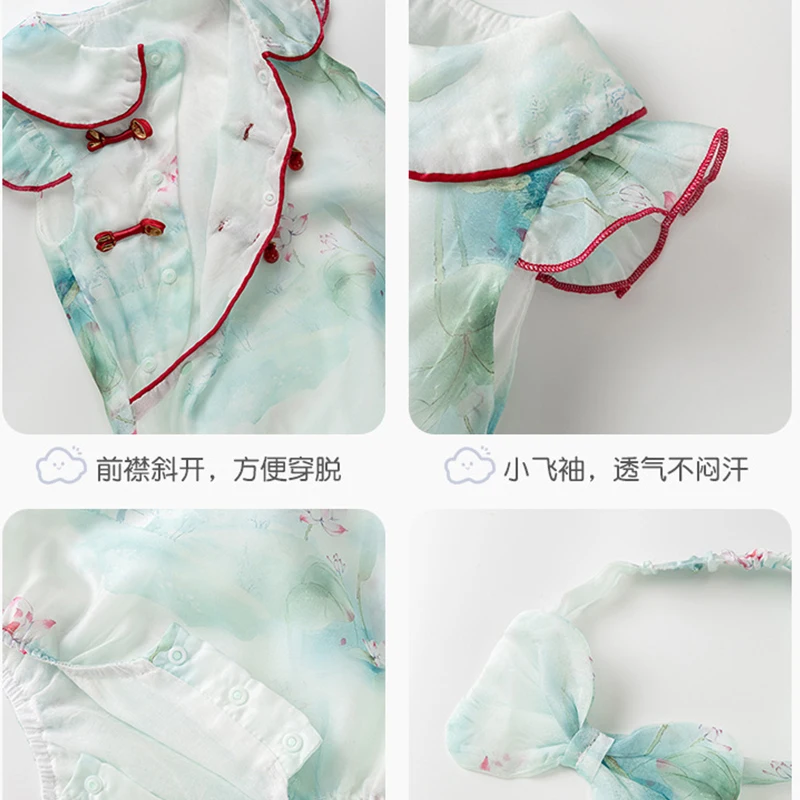 Conjuntos de 2 piezas de ropa de verano para niña, pelele de algodón sin mangas con cuello de muñeca de estilo chino, monos, artículos para bebé recién nacido BC033 - imagen 4