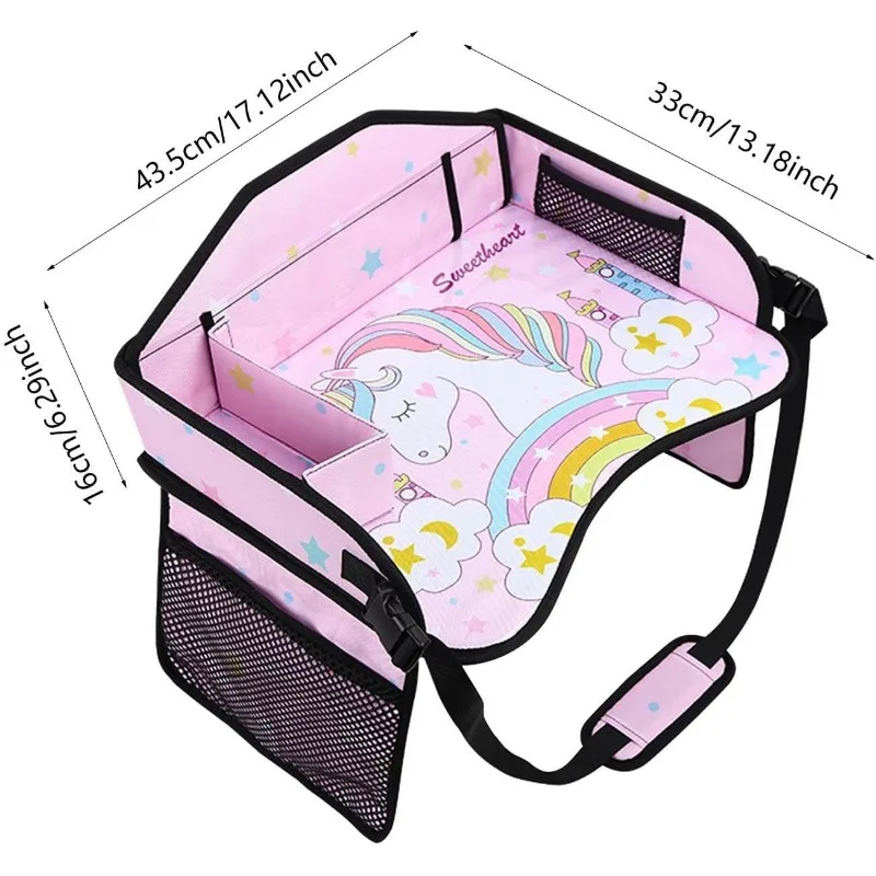 Bandeja de viaje para niños pequeños y niños, asiento de coche, bandeja de regazo para avión, bandeja de mesa de asiento de coche con organizador para actividades de viaje por carretera - imagen 3