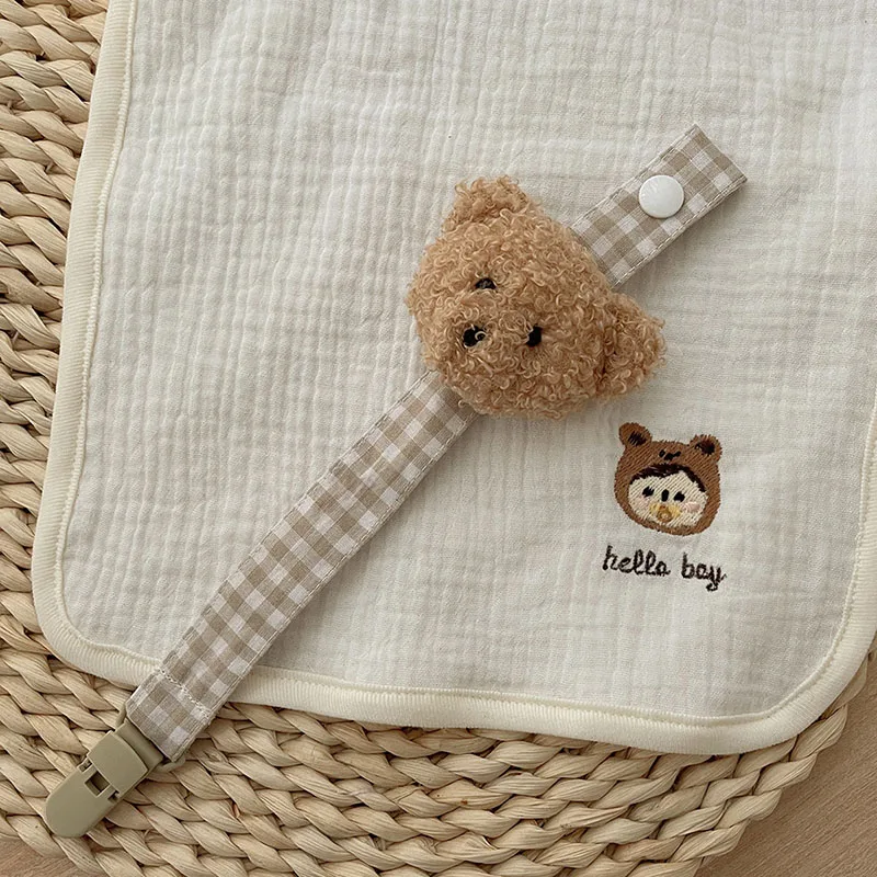 Clips de chupete de oso para bebés, accesorios de tela, cadena de chupete, cuentas de ganchillo, soporte de muñeco para bebé, lactancia infantil, 2 piezas - imagen 2